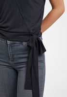 Women Black Crossover T-Shirt with Tie Detail