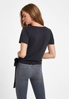 Women Black Crossover T-Shirt with Tie Detail