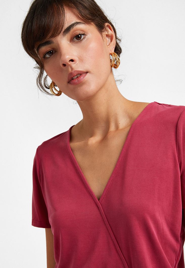 Women Pink Crossover T-Shirt with Tie Detail