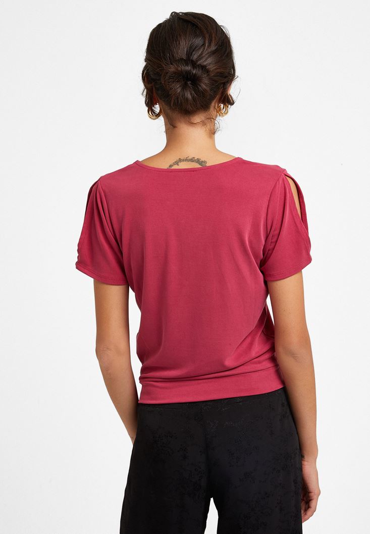 Women Pink Crossover T-Shirt with Tie Detail
