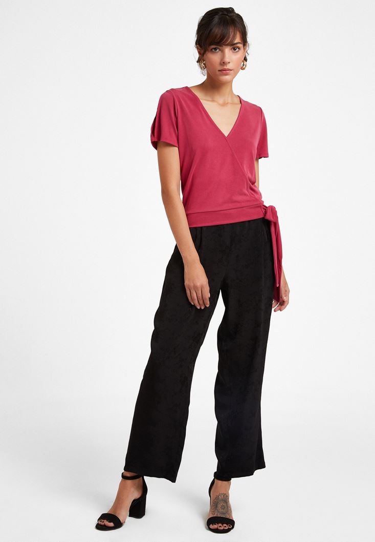 Women Pink Crossover T-Shirt with Tie Detail