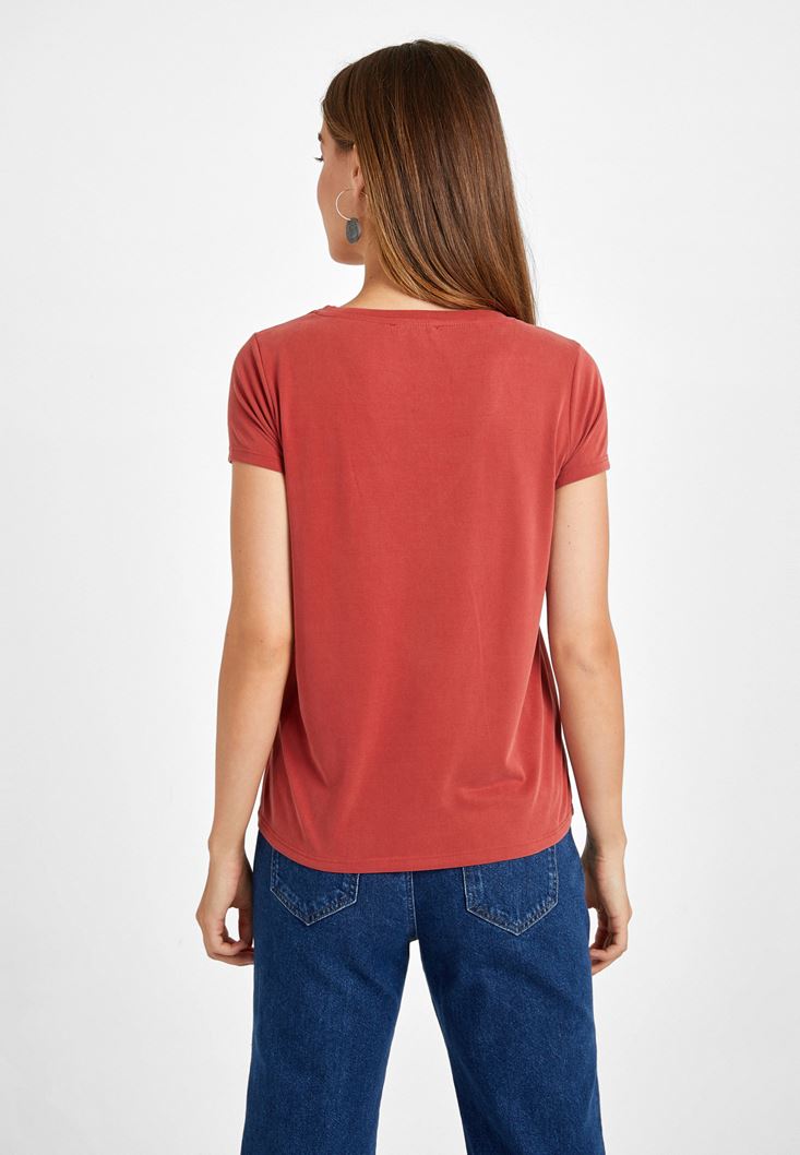 Women Brick V-Neck Soft Touch T-Shirt