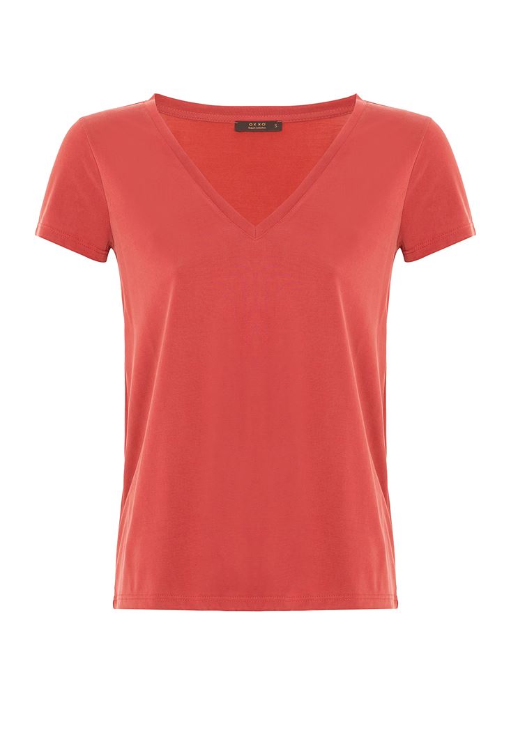 Women Brick V-Neck Soft Touch T-Shirt