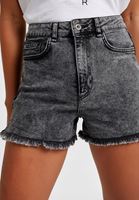 Bayan Gri Yüksek Bel Asit Yıkamalı Denim Şort