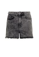 Bayan Gri Yüksek Bel Asit Yıkamalı Denim Şort