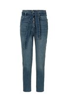Bayan Lacivert Kemerli Yüksek Bel Denim Pantolon