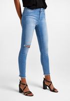 Bayan Mavi Orta Bel Vücudu Saran Denim Pantolon