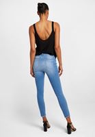 Bayan Mavi Orta Bel Vücudu Saran Denim Pantolon