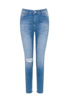Bayan Mavi Orta Bel Vücudu Saran Denim Pantolon