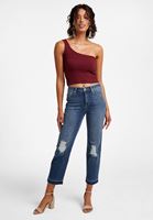 Bayan Bordo Tek Omuz Crop Top