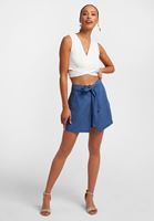 Women Navy Belted Envelop Shorts