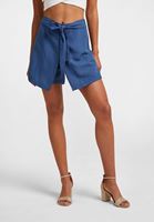 Women Navy Belted Envelop Shorts