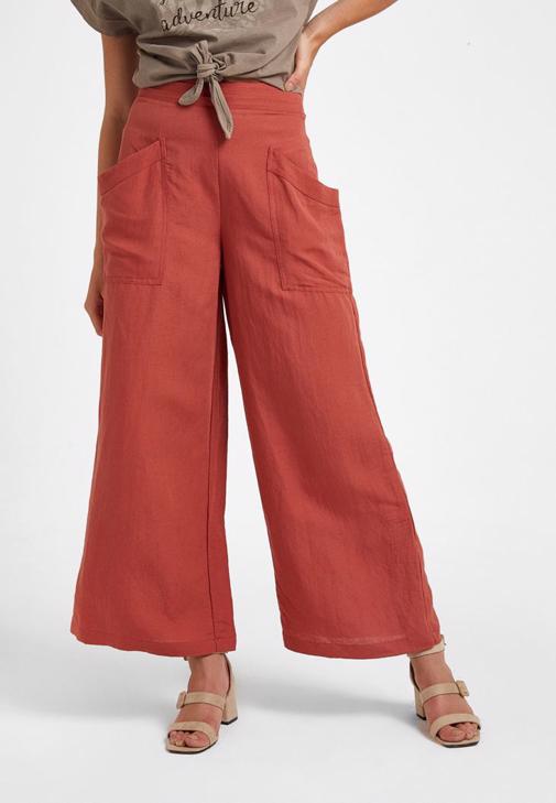 Brick Pocketed Wide-Leg Trousers Online Shopping | OXXOSHOP