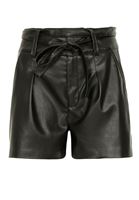 Women Black Leather Shorts with Belt Detail