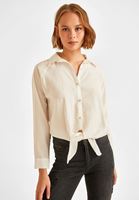 Women Cream Knot Detailed Shirt