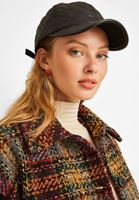 Women Black Faux Leather Cap