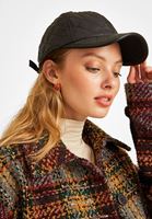 Women Black Faux Leather Cap