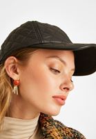 Women Black Faux Leather Cap