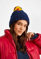 Women Blue Beanie Hat with Cable Knit