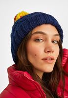 Women Blue Beanie Hat with Cable Knit