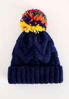 Women Blue Beanie Hat with Cable Knit