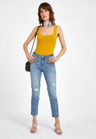 Women Yellow Square Neck Tank Top