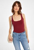 Women Bordeaux Square Neck Tank Top