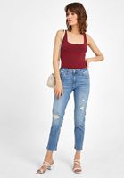 Women Bordeaux Square Neck Tank Top