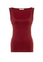 Women Bordeaux Square Neck Tank Top