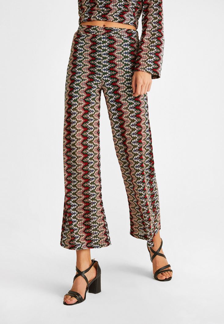 Women Mixed Wide-Leg Trousers
