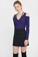 Bayan Mor Cut-Out Detaylı Uzun Kollu Bluz