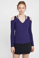 Bayan Mor Cut-Out Detaylı Uzun Kollu Bluz