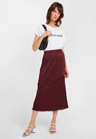 Women Bordeaux Pleated Midi Skirt