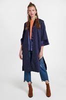 Bayan Lacivert Dokulu Saten Detaylı Kimono