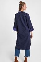 Bayan Lacivert Dokulu Saten Detaylı Kimono