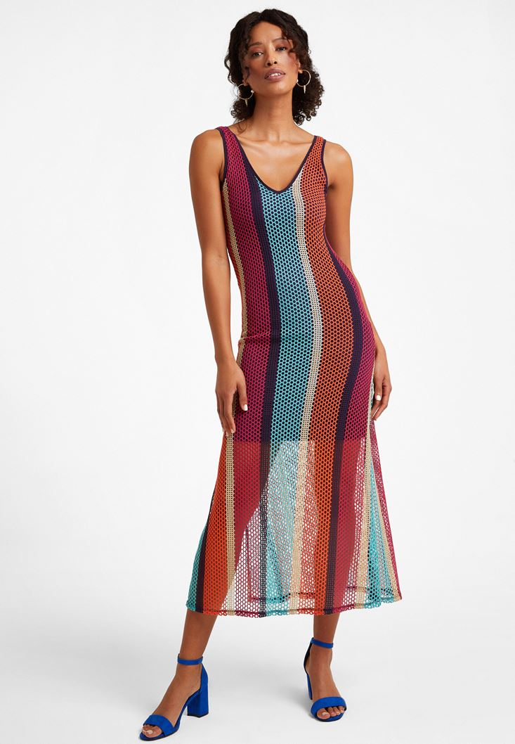 Women Mixed Maxi Net Dress