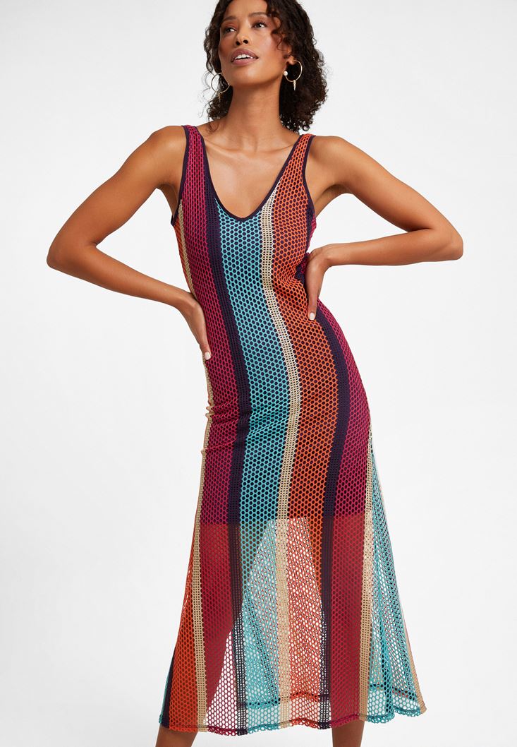 Women Mixed Maxi Net Dress