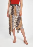 Women Mixed Asymmetric Midi Skirt