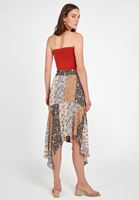 Women Mixed Asymmetric Midi Skirt
