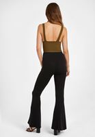 Women Black Mid-Rise Flare Leg Trousers