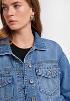 Bayan Mavi Crop Denim Ceket