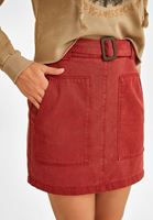 Bayan Bordo Kemerli Mini Etek ( TENCEL™ )