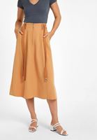 Bayan Bej Fermuarlı Midi Etek ( TENCEL™ )