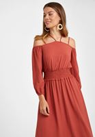 Women Brick Off-Shoulder Long Dress