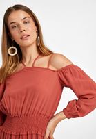 Women Brick Off-Shoulder Long Dress