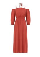Women Brick Off-Shoulder Long Dress