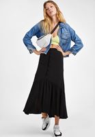 Women Black Maxi Skirt with Button Details