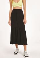 Women Black Maxi Skirt with Button Details