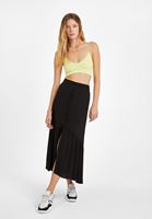 Women Black Maxi Skirt with Button Details