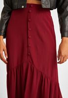 Women Bordeaux Maxi Skirt with Button Details